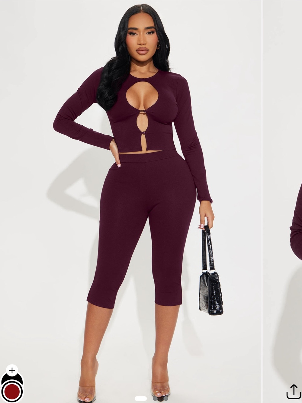 Fashion Nova Wine Cutout Capri Set
